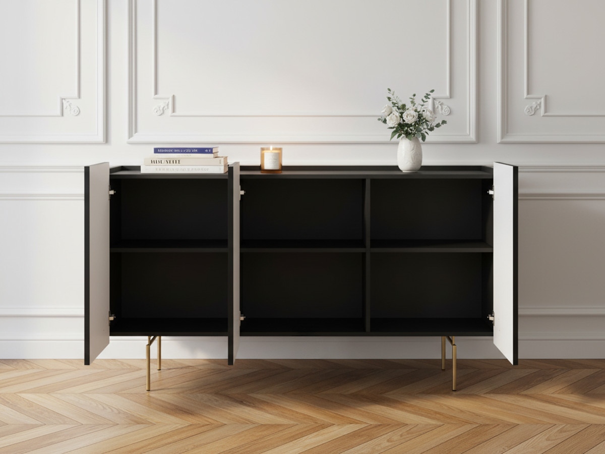 Buffet 3 portes 150 cm MATHILDE pieds or — vue 5