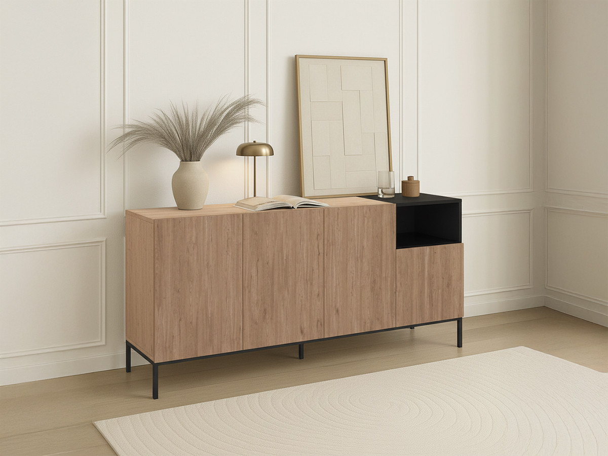 Buffet 4 portes 1 niche 180 cm CECILIA effet chêne — vue 4