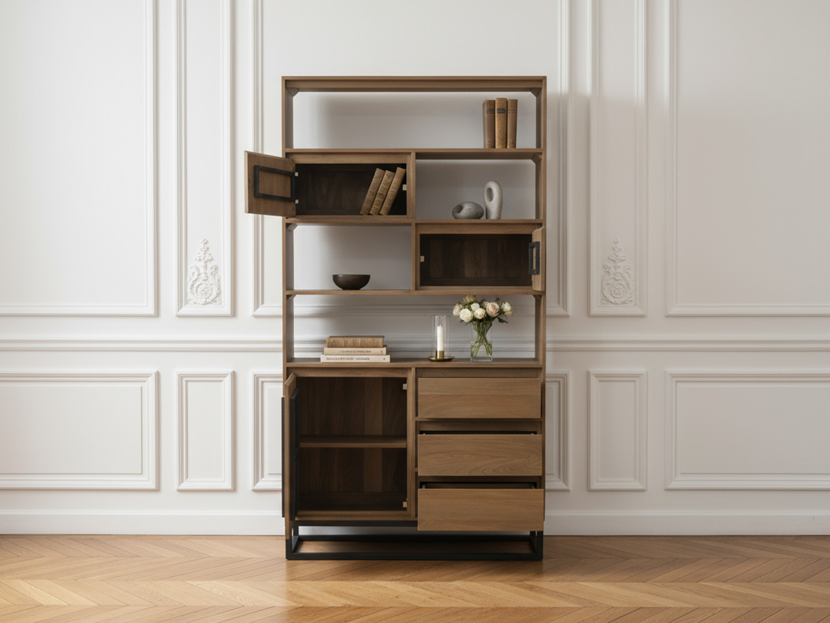 BERGERAC boekenkast, 190 cm hoog, massief mangohout