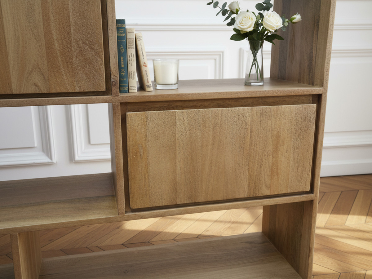 BERGERAC boekenkast, 190 cm hoog, massief mangohout