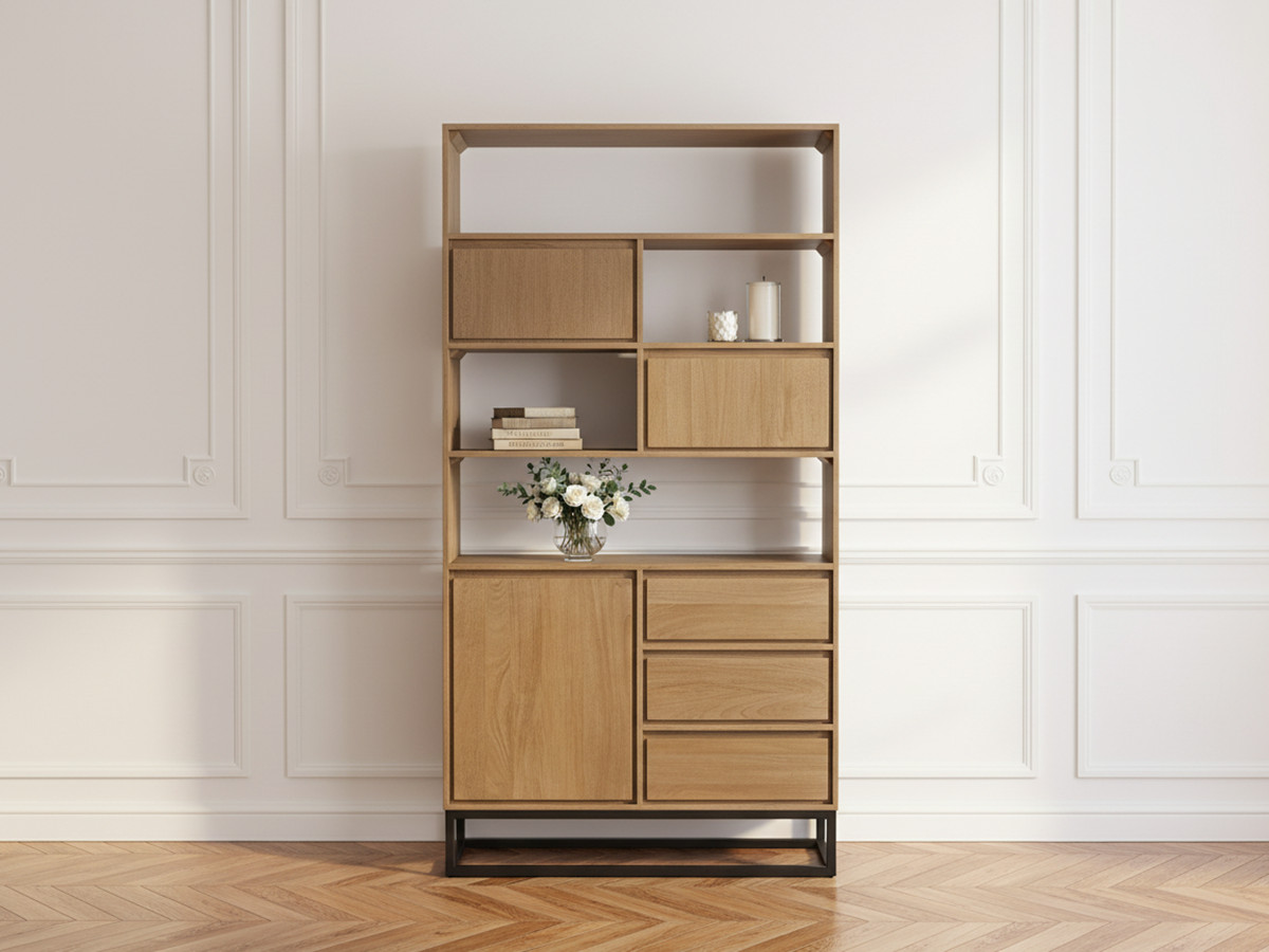 BERGERAC boekenkast, 190 cm hoog, massief mangohout