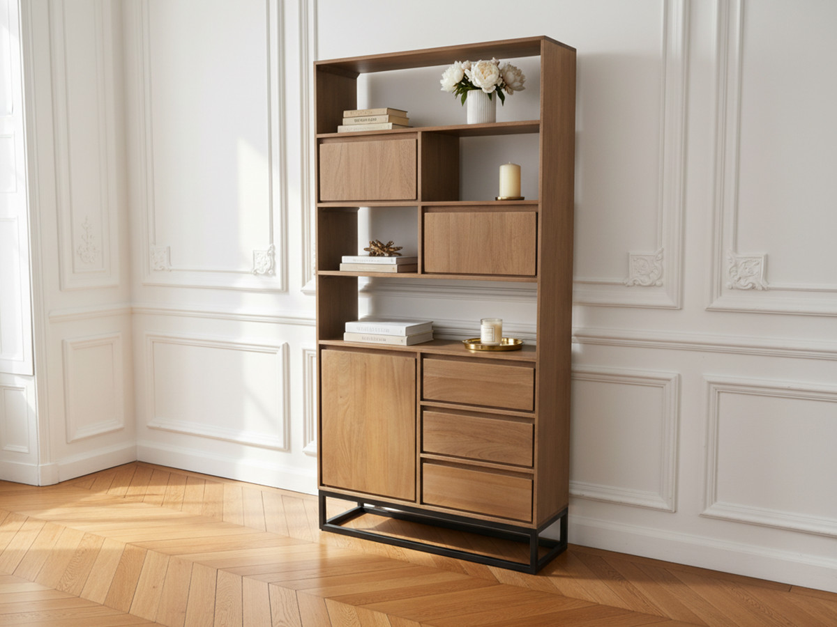 BERGERAC boekenkast, 190 cm hoog, massief mangohout