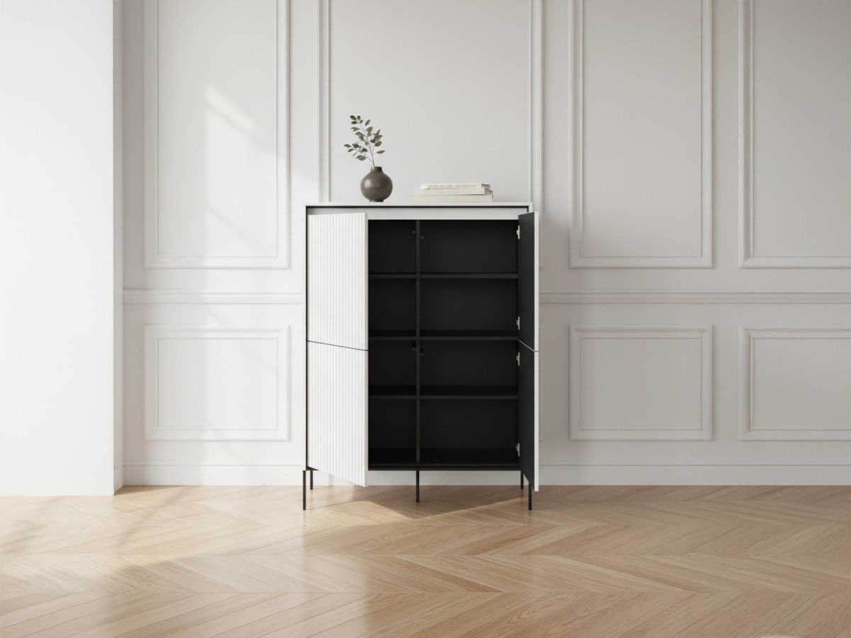 LENARA 4-deurs hoog dressoir 100 cm met lamellen en LED's