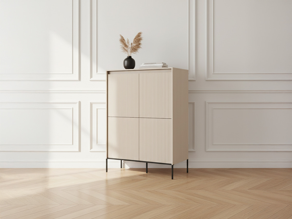 Buffet haut 4 portes 100 cm LENARA avec tasseaux et LED beige — vue 4