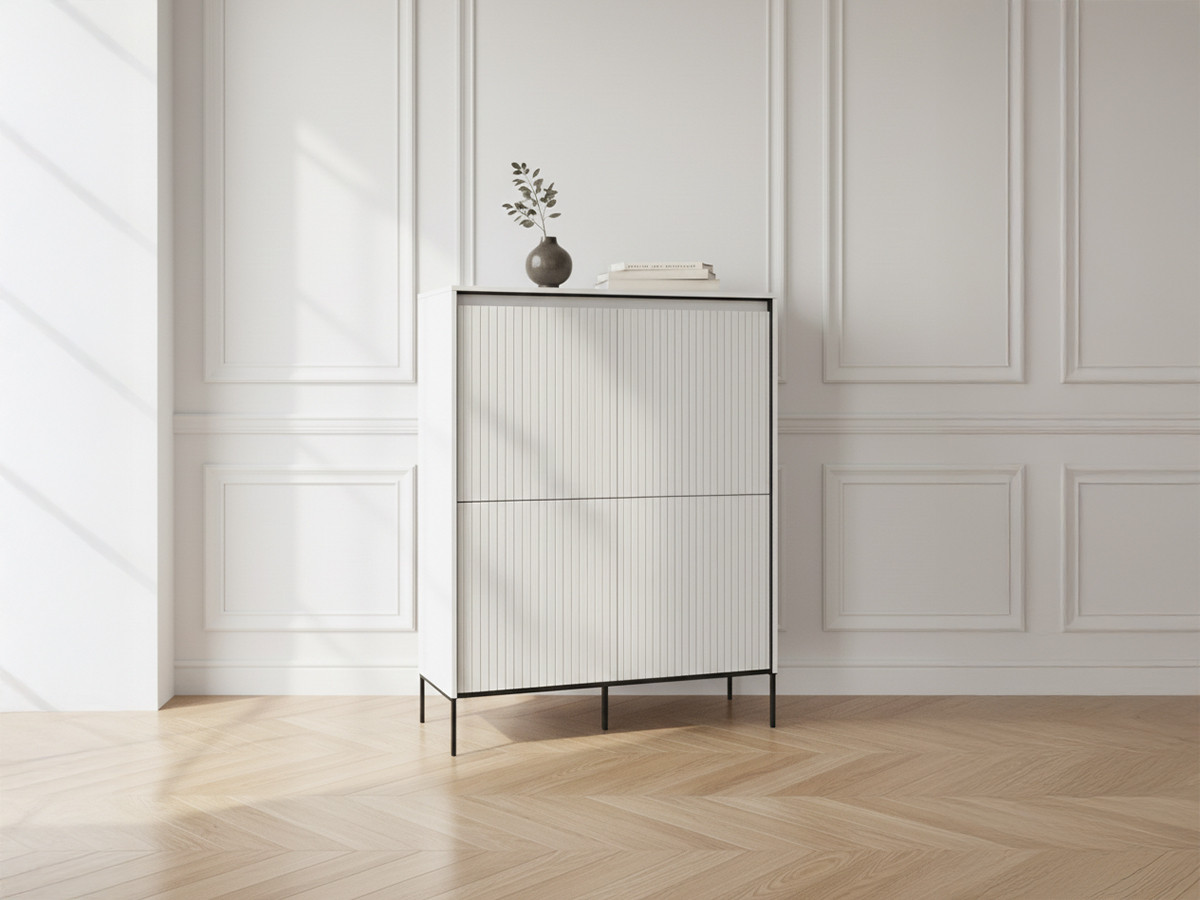 LENARA 4-deurs hoog dressoir 100 cm met lamellen en LED's