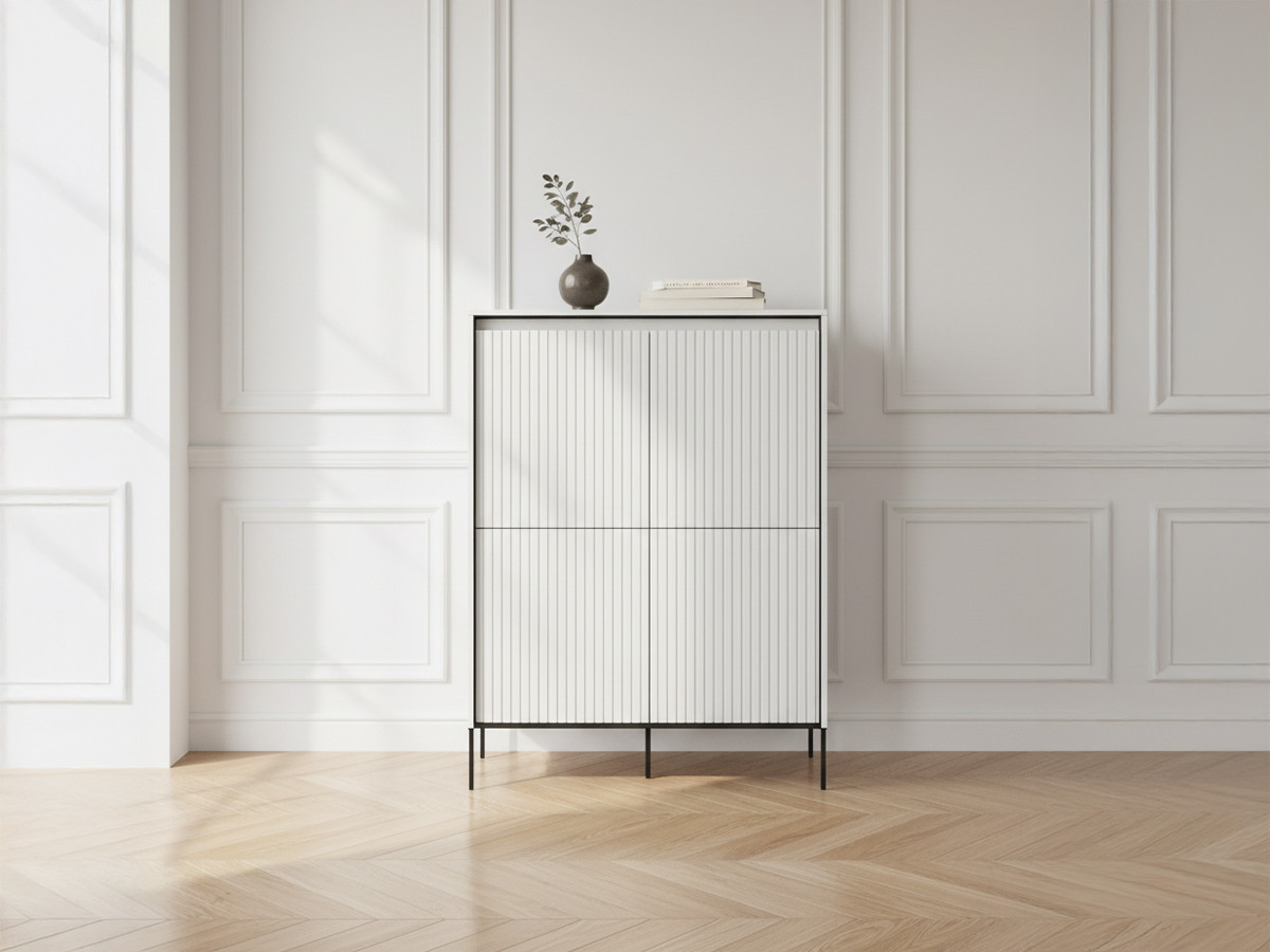 LENARA 4-deurs hoog dressoir 100 cm met lamellen en LED's