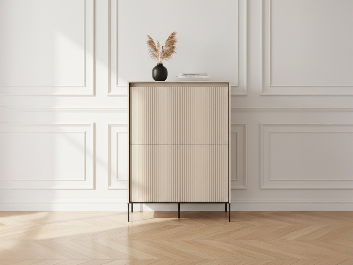 Buffet haut 4 portes 100 cm LENARA avec tasseaux et LED beige