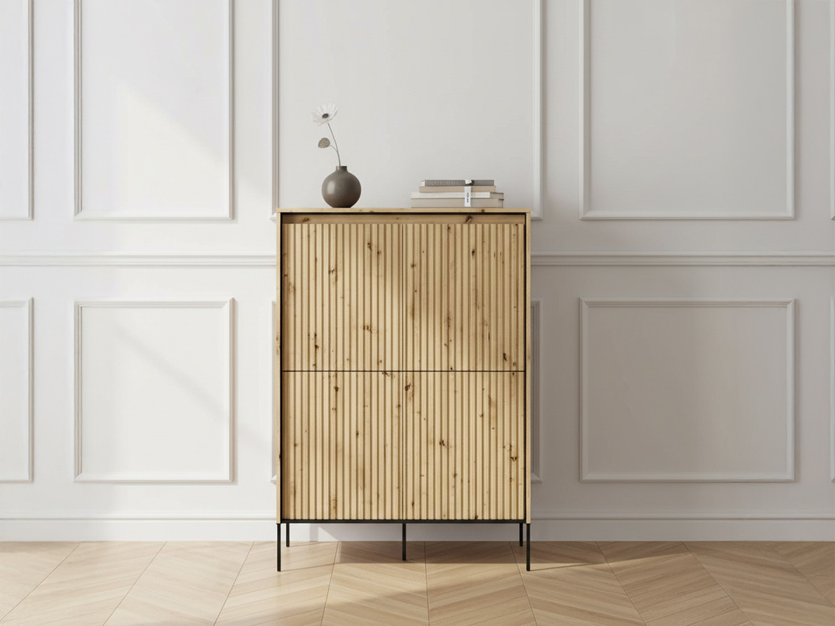 LENARA 4-deurs hoog dressoir 100 cm met lamellen en LED's