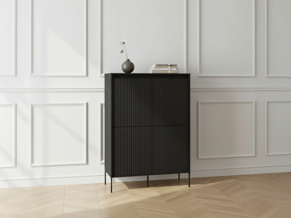 LENARA 4-deurs hoog dressoir 100 cm met lamellen en LED's