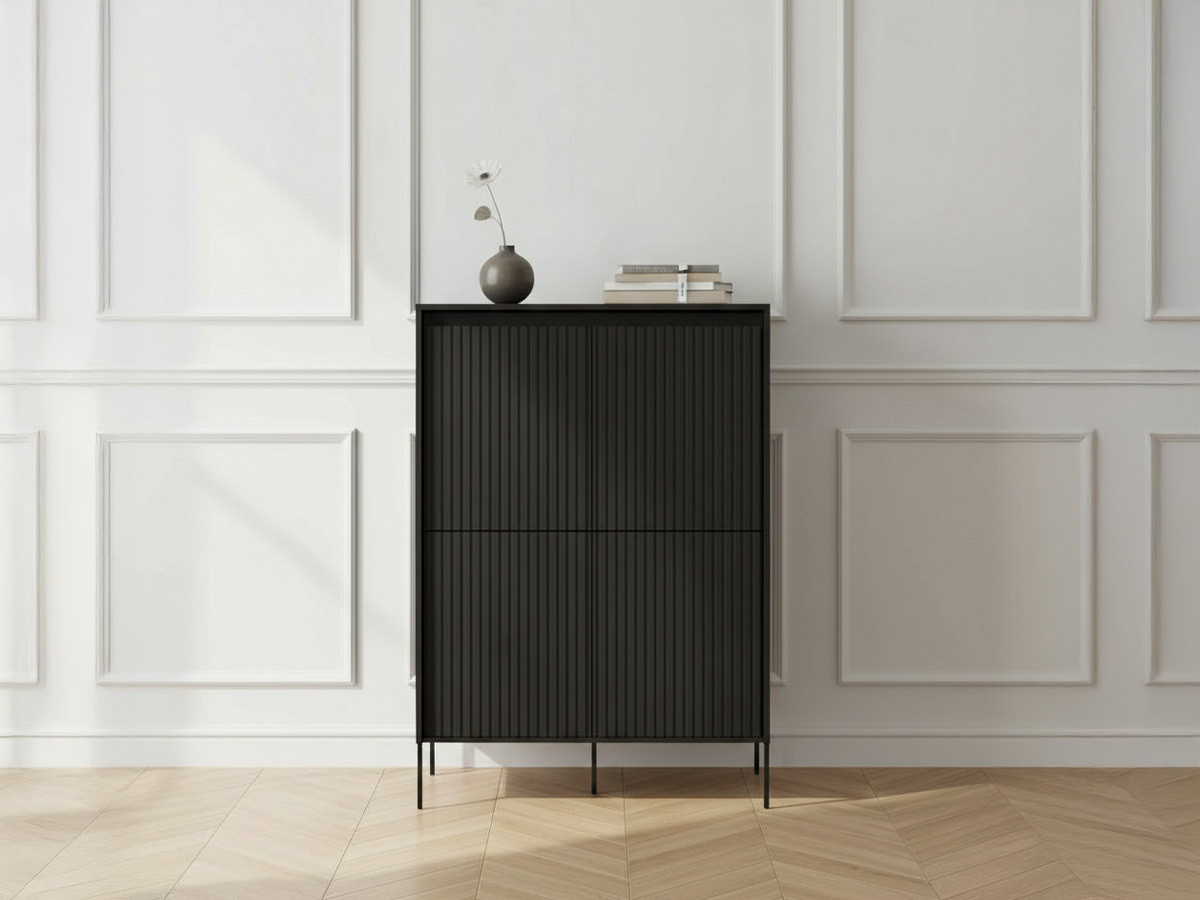 Buffet haut 4 portes 100 cm LENARA avec tasseaux et LED noir