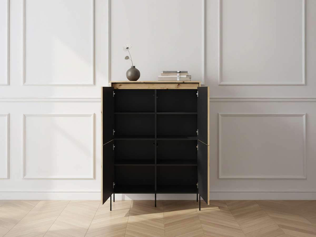 Buffet haut 4 portes 100 cm LENARA avec tasseaux et LED marron clair — vue 4