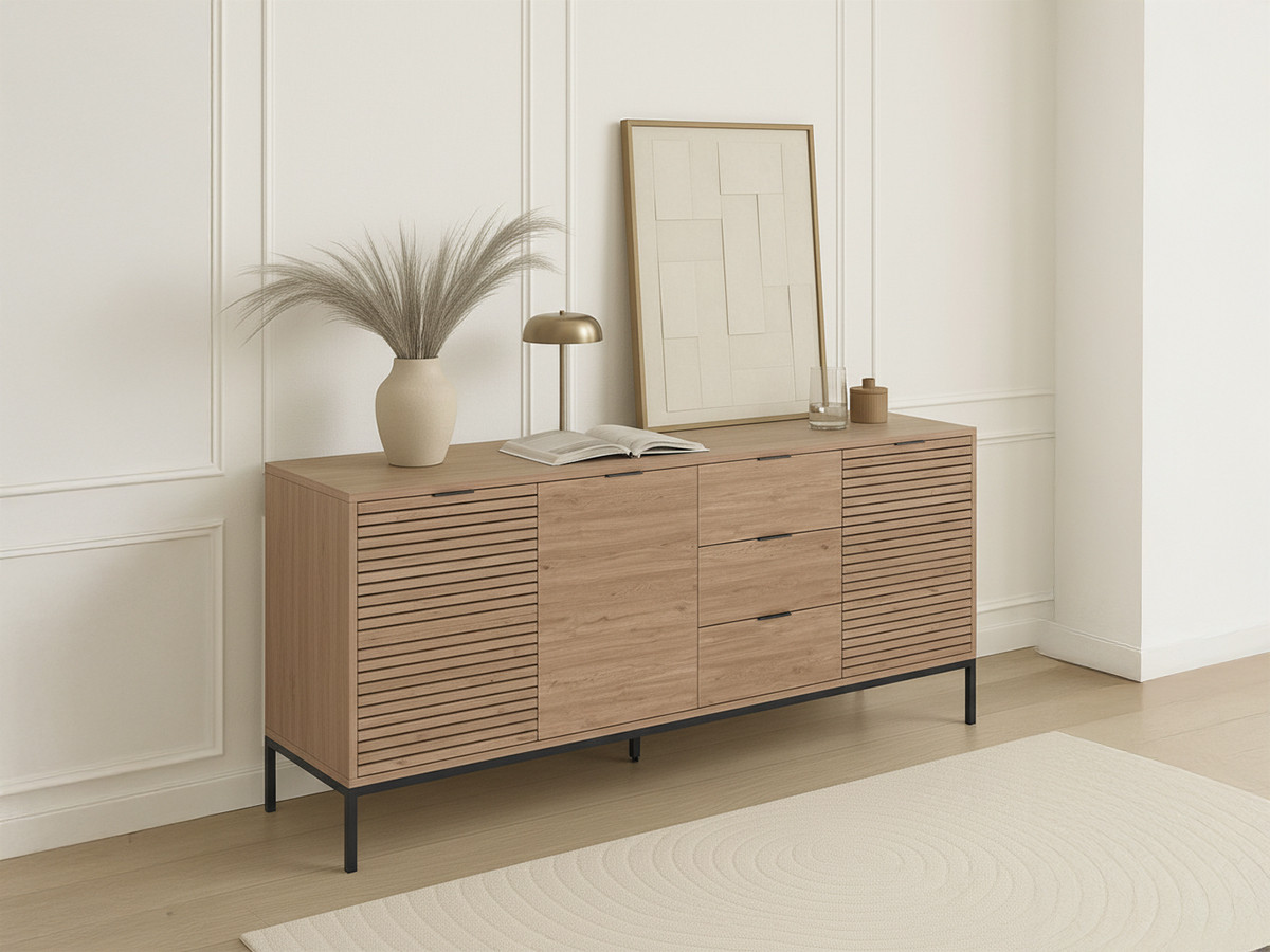 Buffet 3 portes 3 tiroirs 180 cm AGATHE effet chêne — vue 4