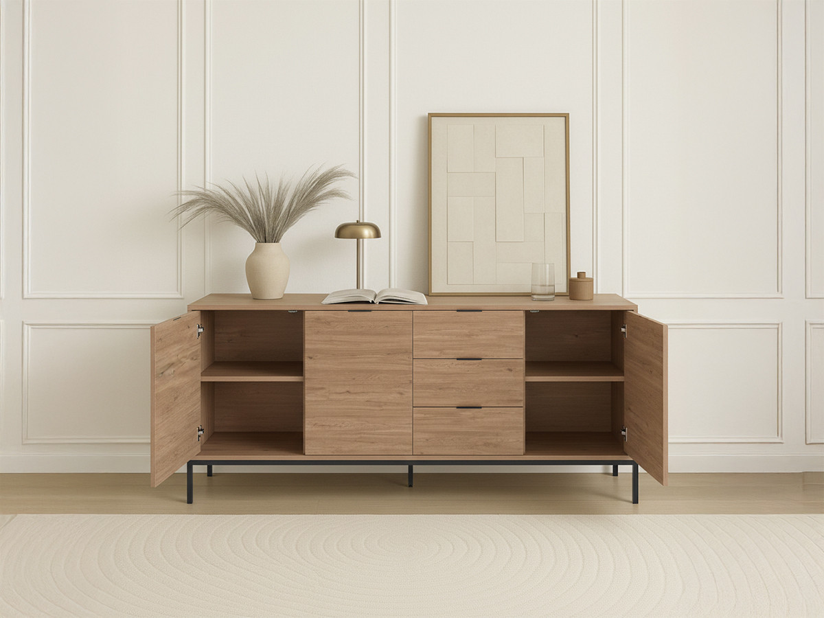 Buffet 3 portes 3 tiroirs 180 cm AGATHE effet chêne — vue 5