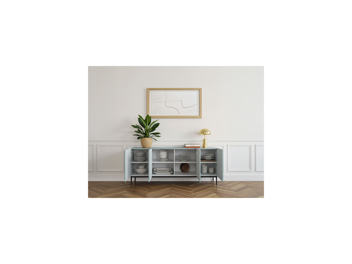 Buffet 4 portes 200 cm KASHA Pieds noir bleu clair — vue 5