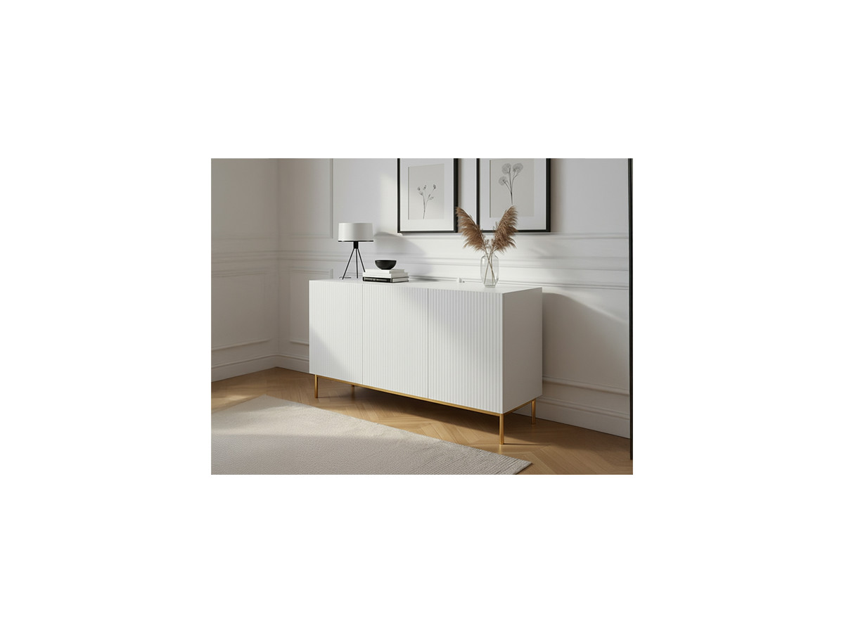Buffet 3 portes 150 cm KASHA pieds or blanc — vue 3