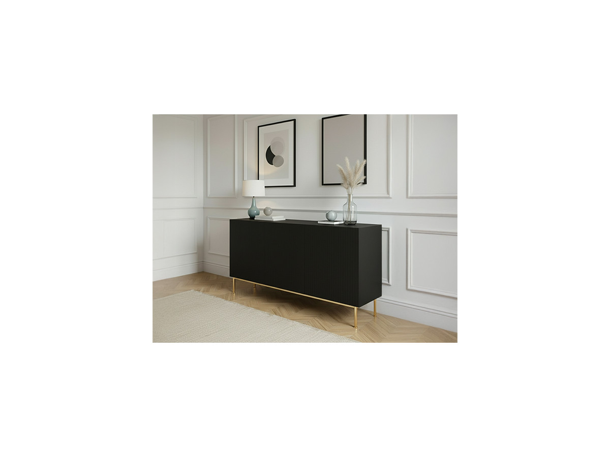 Buffet 3 portes 150 cm KASHA pieds or noir