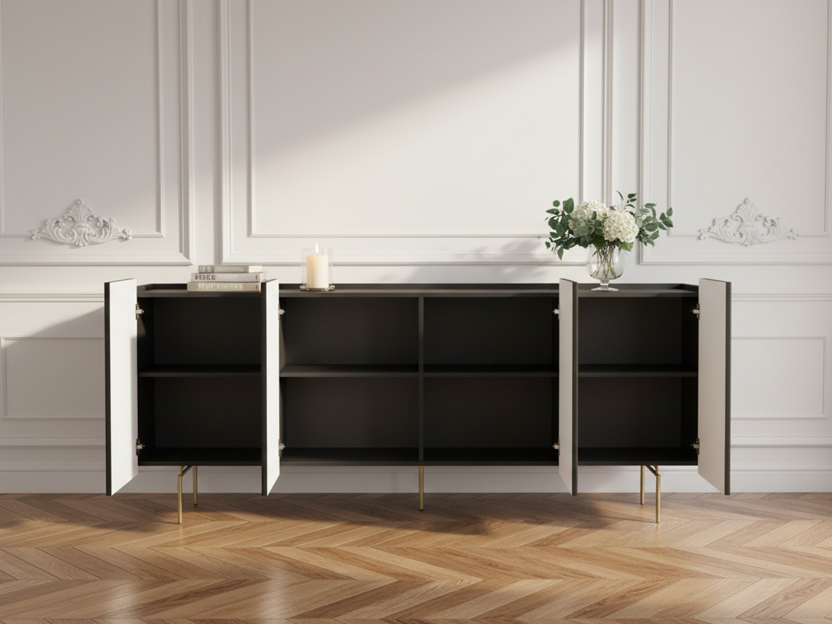 Buffet 4 portes 200 cm MATHILDE pieds or — vue 5