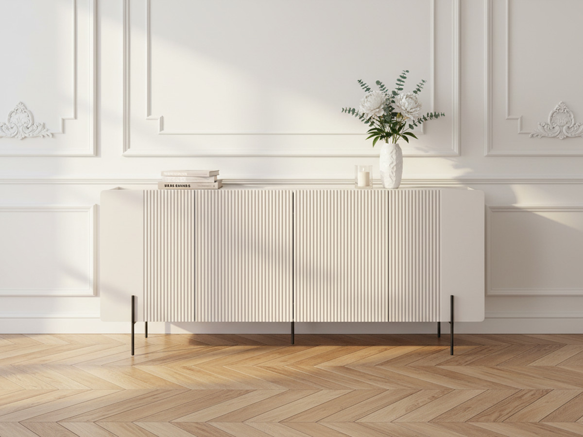 MATHILDE 4-deurs dressoir 200 cm marmerlook blad en zwarte poten