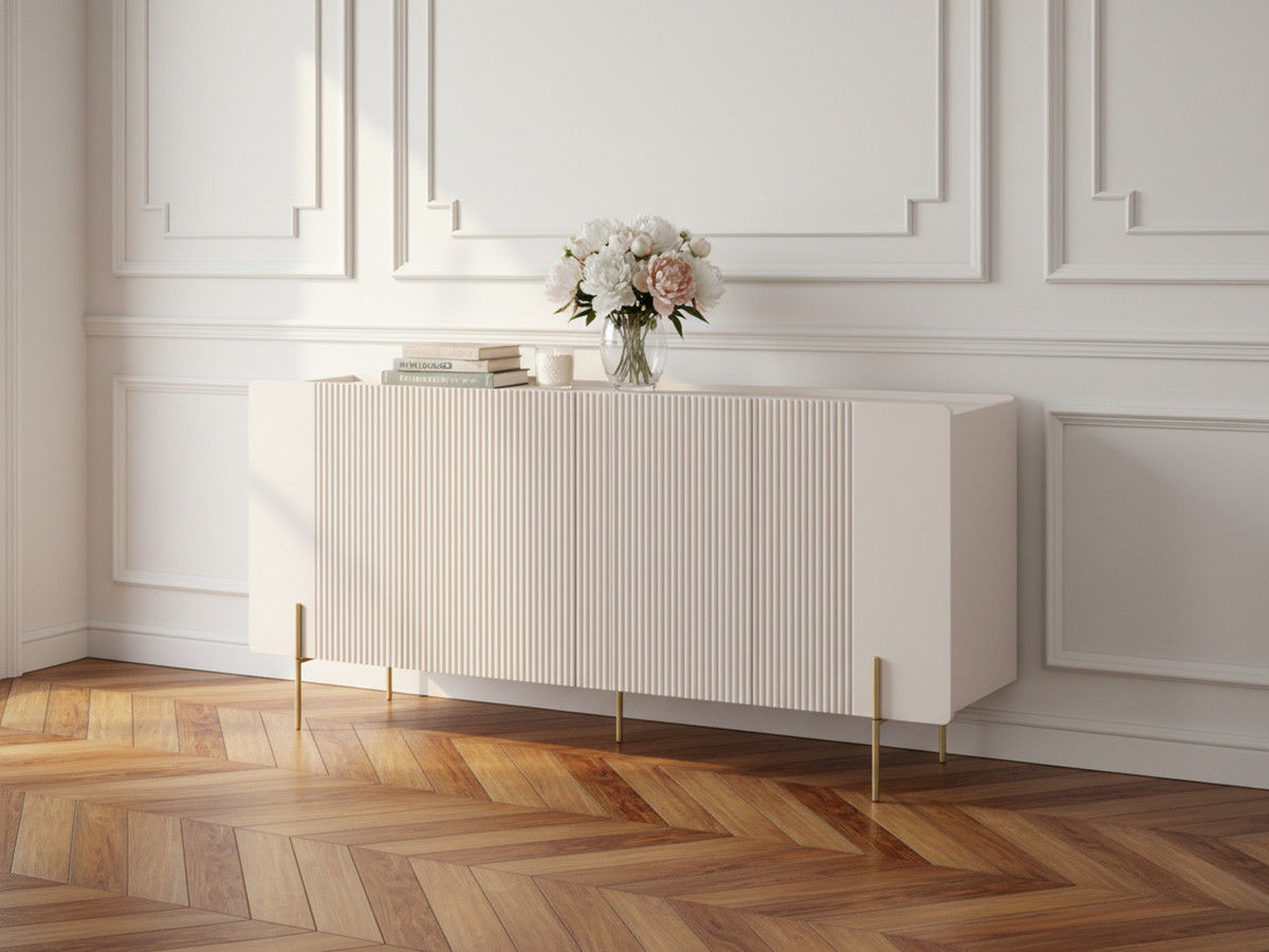 Buffet 4 portes 200 cm MATHILDE plateau effet marbre et pieds or