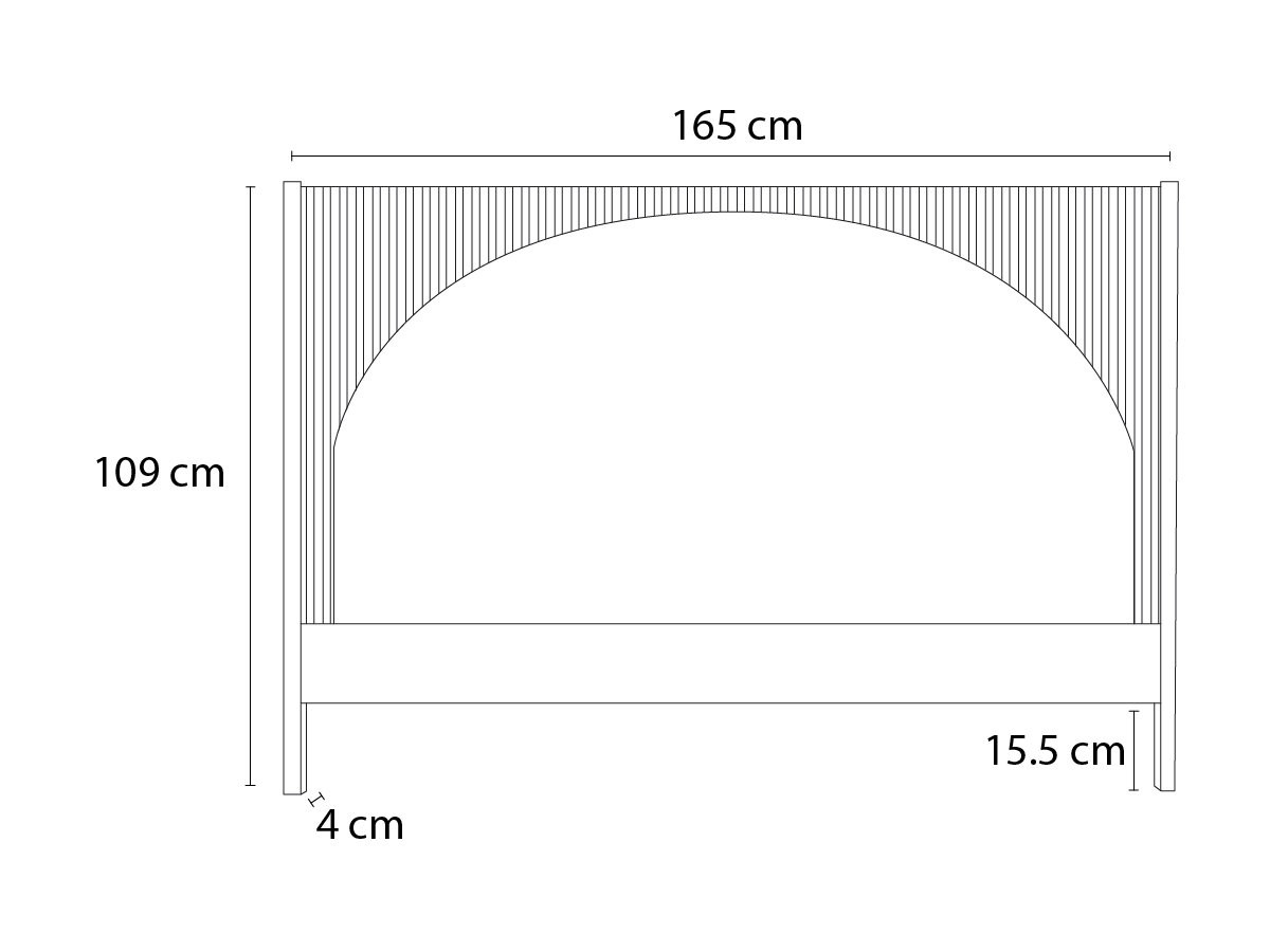 LOLA 165cm hoofdbord met afgerond patroon en massief essenfineer