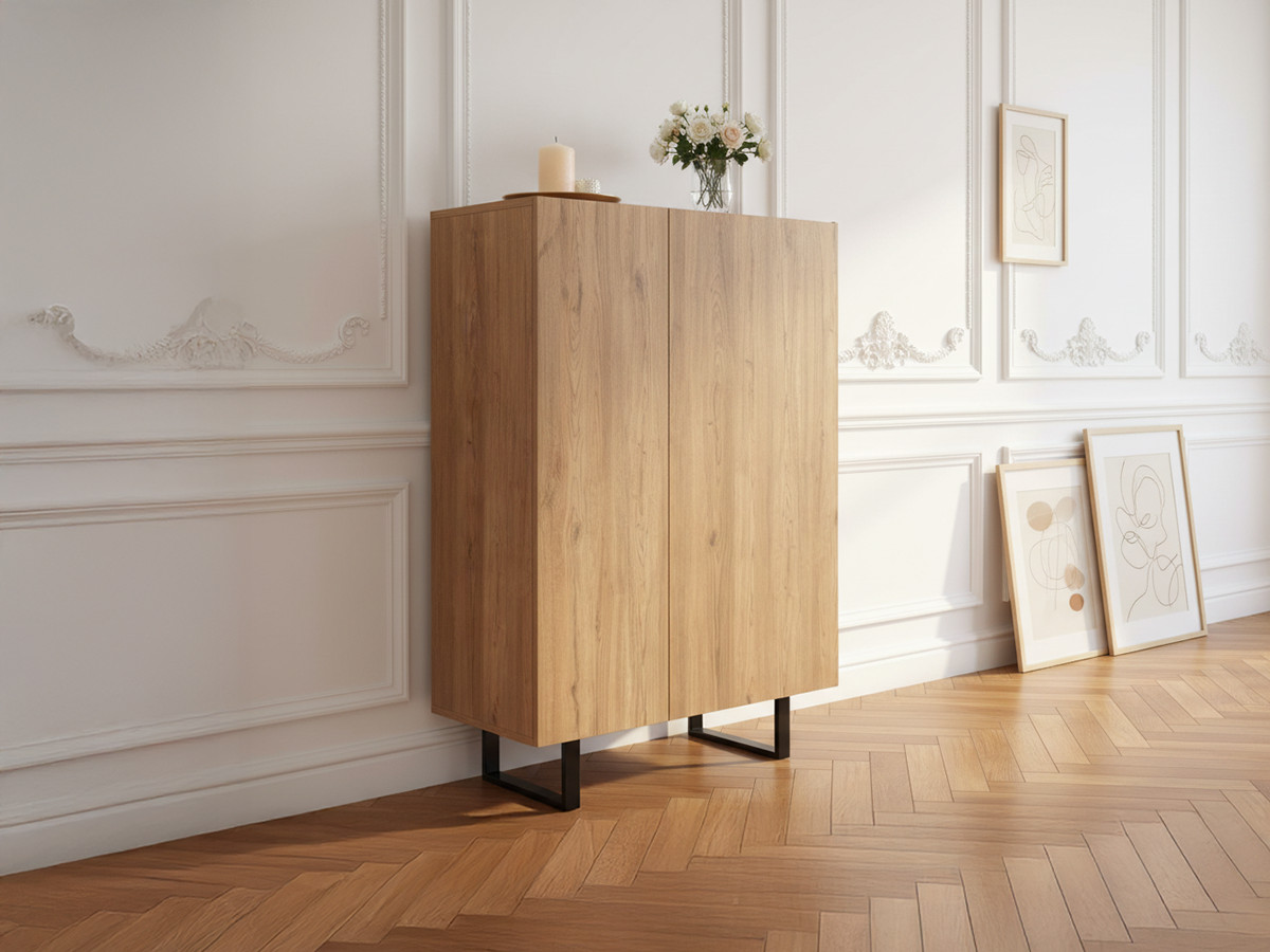 Buffet haut 2 portes 90 cm OPERA effet chêne et imitation marbre noir — vue 4