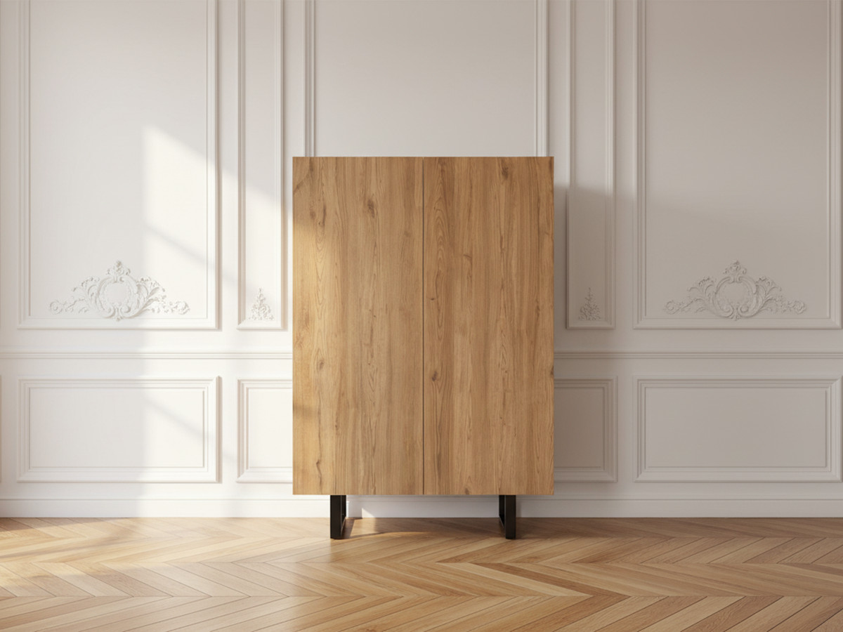 Buffet haut 2 portes 90 cm OPERA effet Chêne et Marbre noir