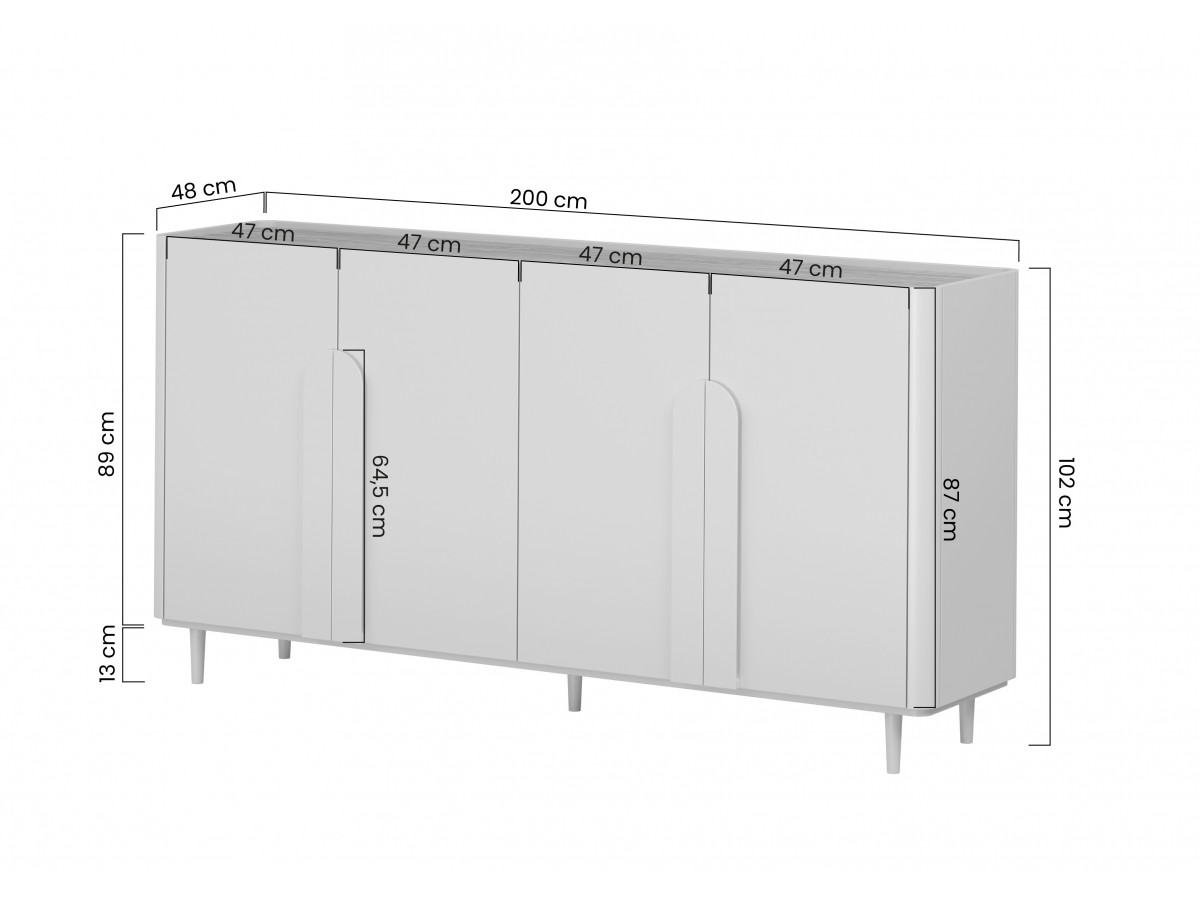 Buffet 4 portes 200 cm ENYRA pieds en bois massif