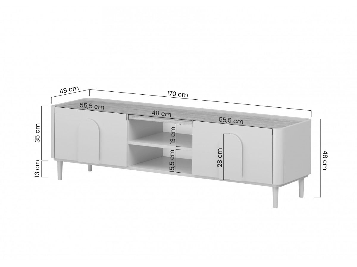 Meuble TV 1 porte 1 tiroir 170 cm ENYRA pieds en bois massif