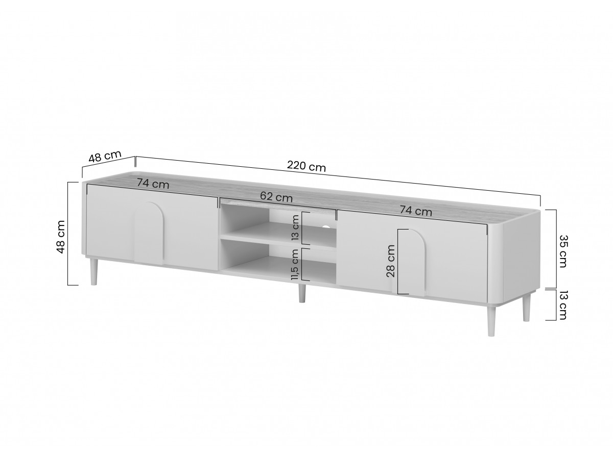 Meuble TV 1 porte 1 tiroir 220 cm ENYRA pieds en bois massif