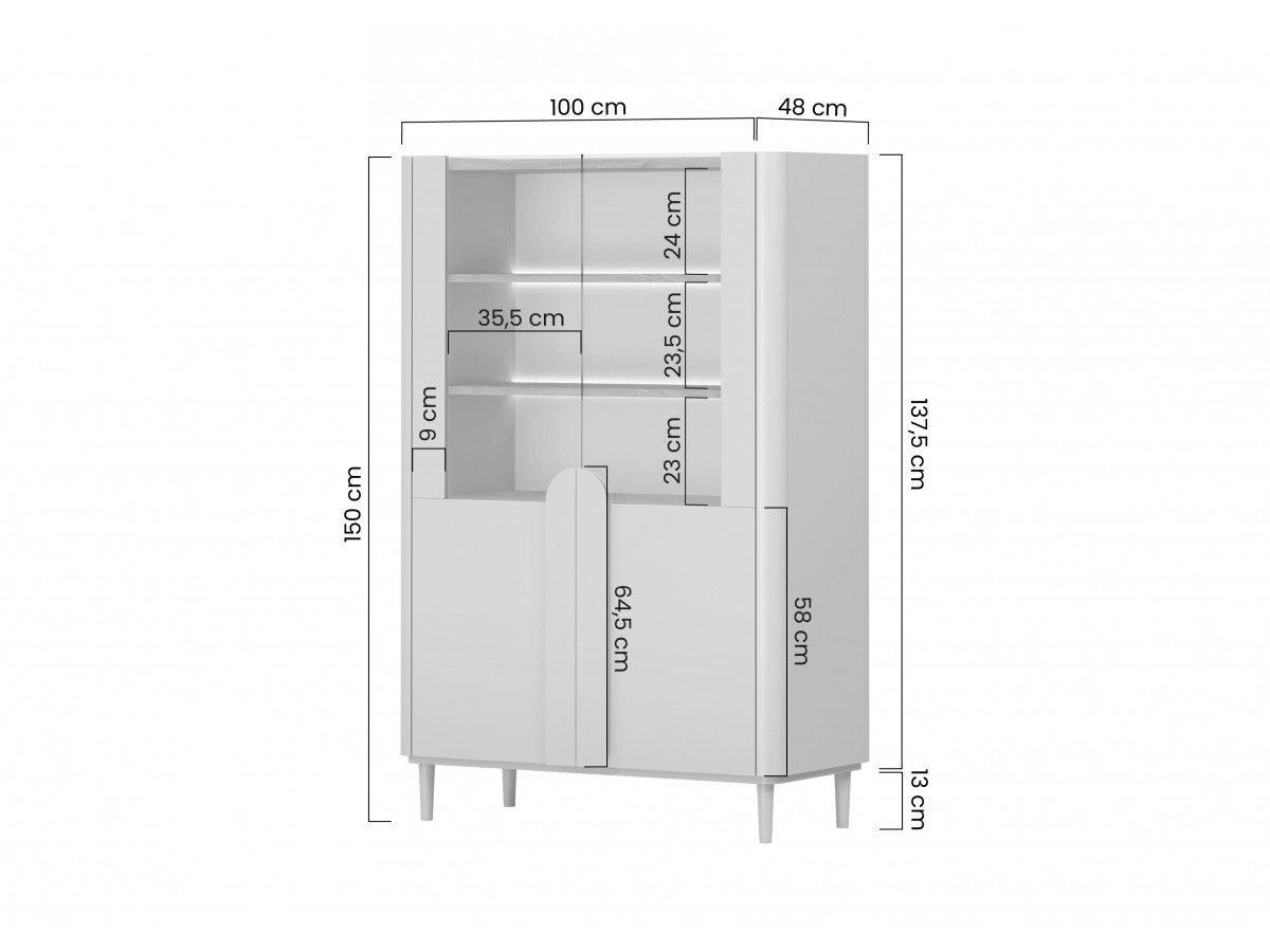 Meuble vitrine 2 portes H. 150 cm ENYRA pieds en bois massif