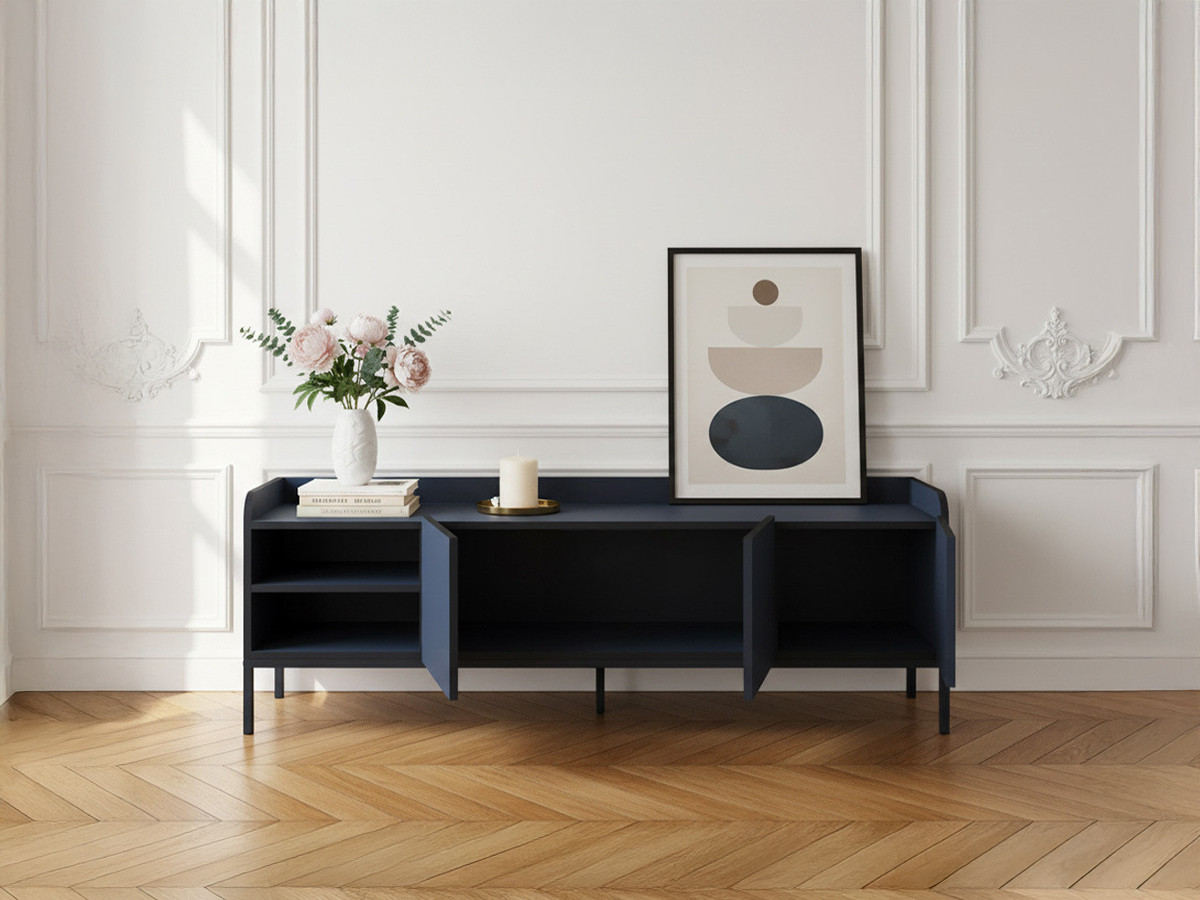 AURIANE 2-deurs, 2-kabinet tv-meubel, 160 cm, zwarte metalen poten