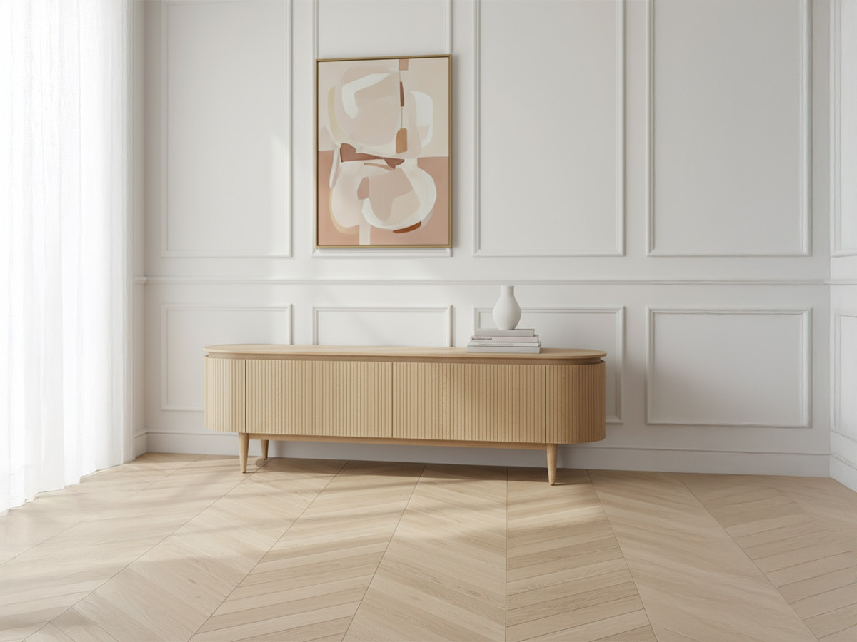 Meuble TV 4 portes 180 cm SORMIOU placage chêne massif marron clair — vue 5