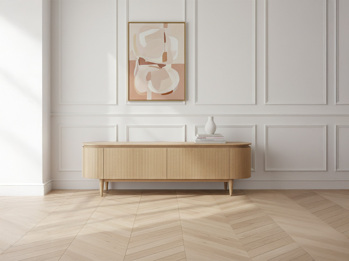 Meuble TV 4 portes 180 cm SORMIOU placage chêne massif Meuble TV 4 portes 180 cm SORMIOU placage chêne massif