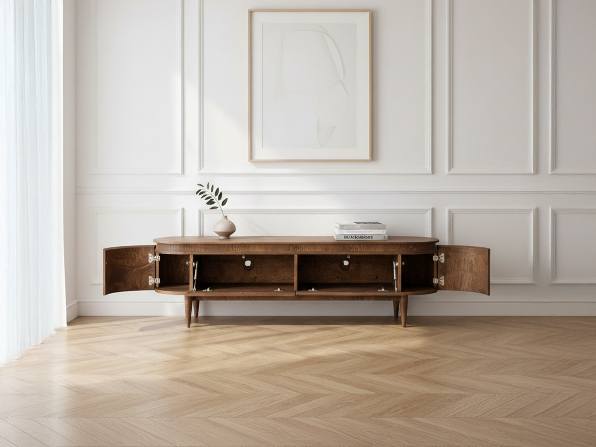 Meuble TV 4 portes 180 cm SORMIOU placage chêne massif marron foncé — vue 5