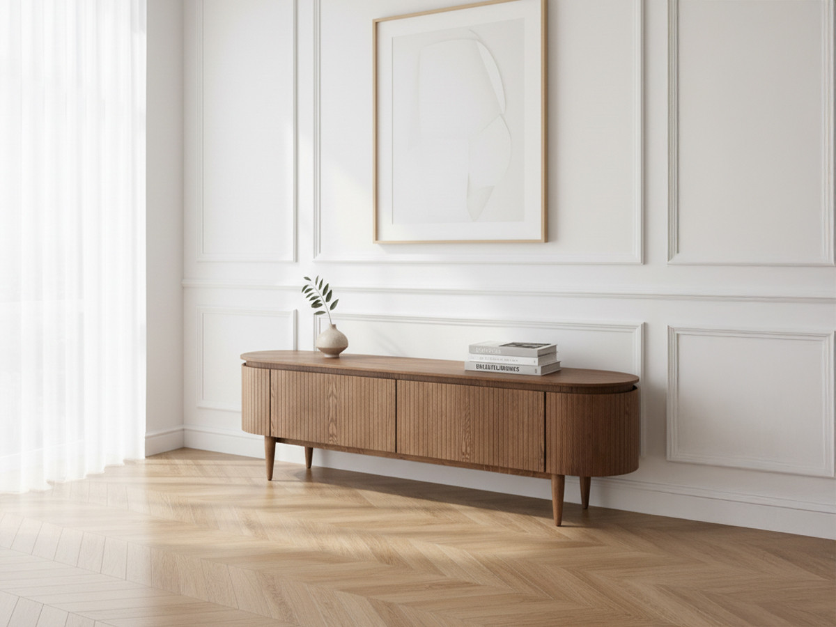 Meuble TV 4 portes 180 cm SORMIOU placage chêne massif marron foncé — vue 6