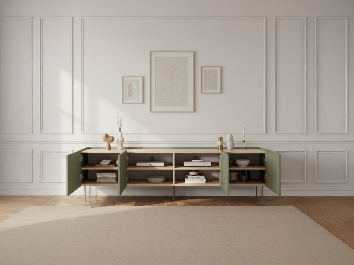 Meuble TV 4 portes 220 cm ATLAS vert — vue 6