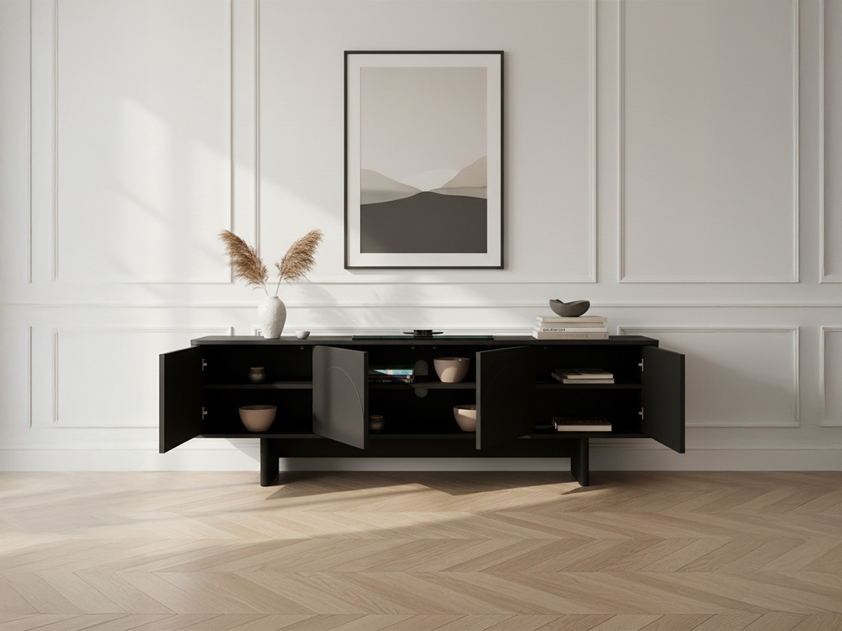 Meuble TV 4 portes 180 cm ESTEBAN formes géométriques noir — vue 6