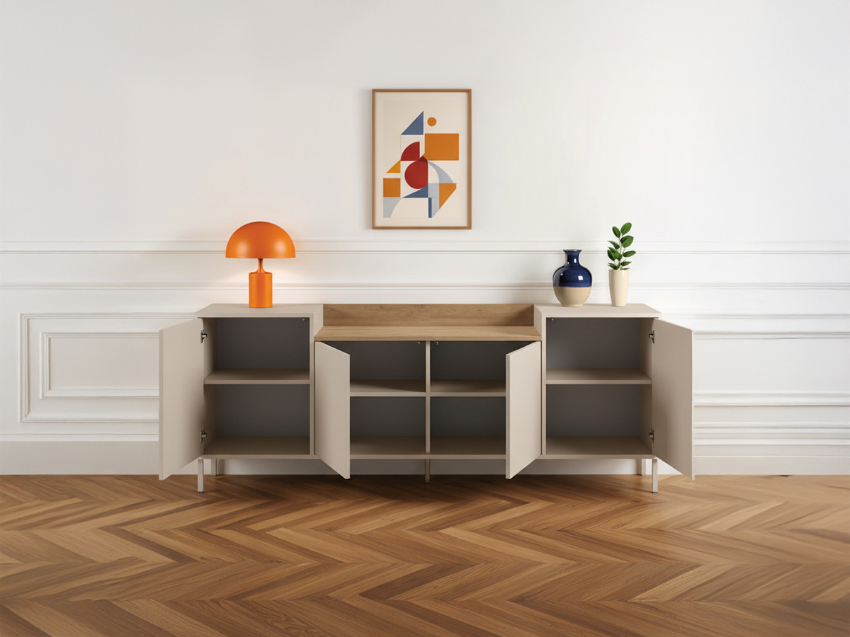 Buffet 4 portes 200 cm LINO plateau effet chêne et pieds métal — vue 5