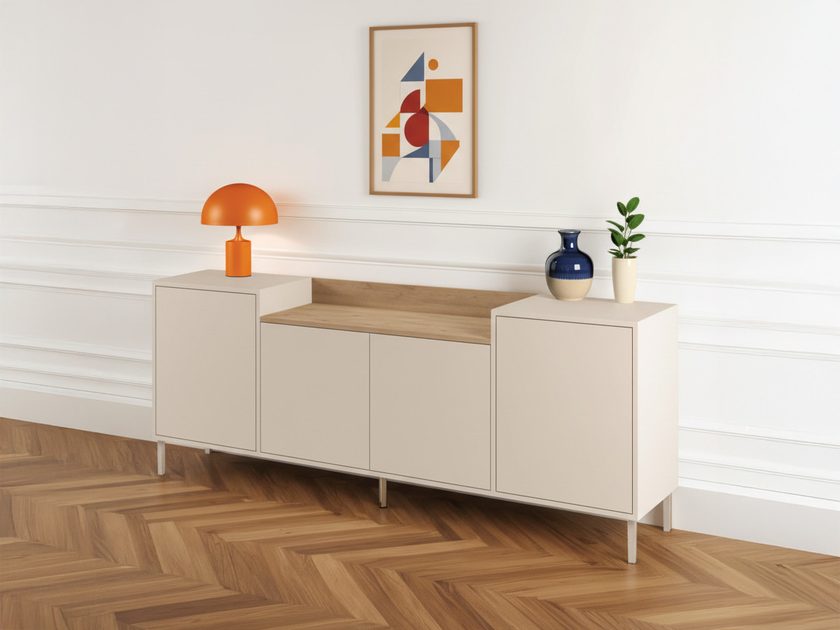 Buffet 4 portes 200 cm LINO plateau effet chêne et pieds métal — vue 4