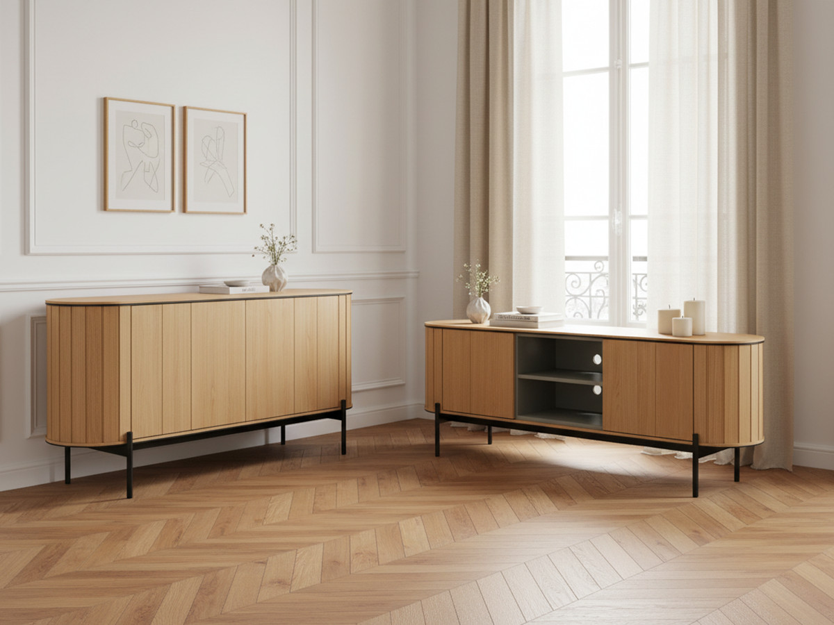 Buffet arrondi 4 portes 168 cm AMBOISE couleur chêne Buffet arrondi 4 portes 168 cm AMBOISE couleur chêne