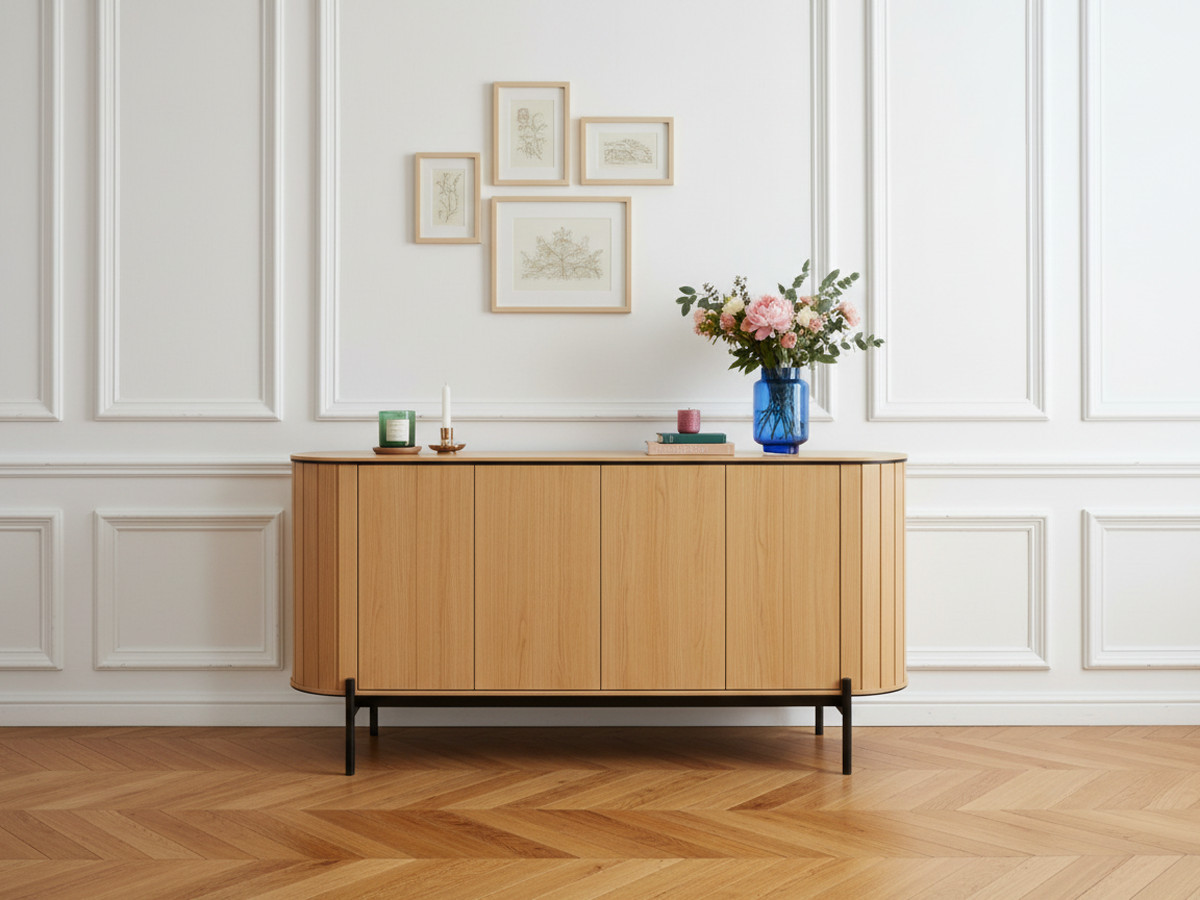 Ensemble AMBOISE avec buffet arrondi 168 cm + meuble TV 168 cm couleur chêne