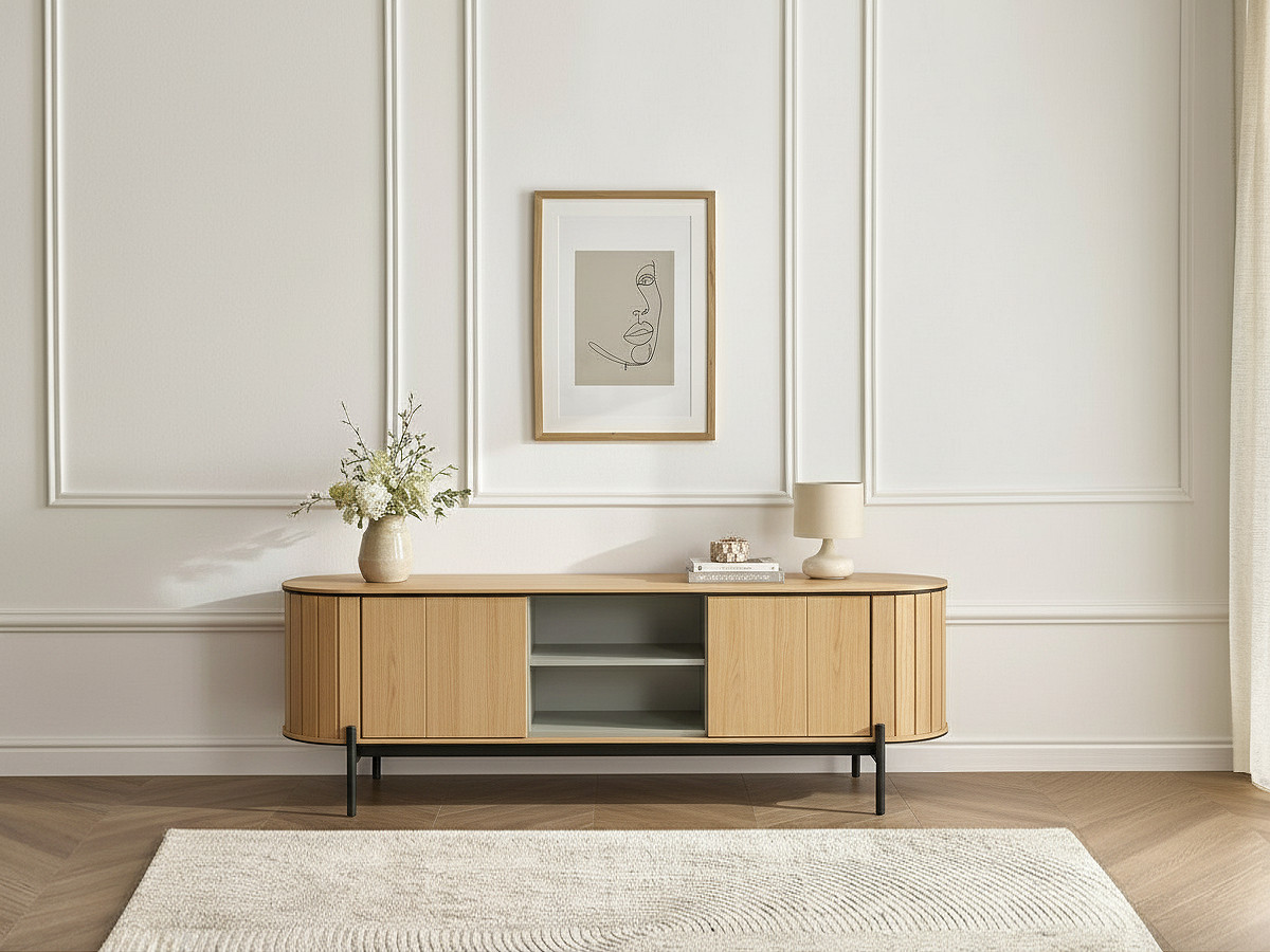 Ensemble AMBOISE avec buffet arrondi 168 cm + meuble TV 168 cm couleur chêne — vue 4