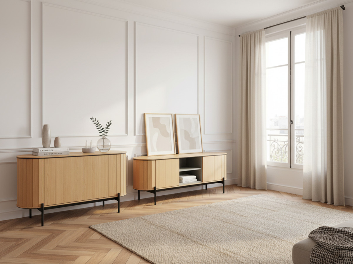 Ensemble AMBOISE avec buffet arrondi 168 cm + meuble TV 168 cm couleur chêne — vue 6