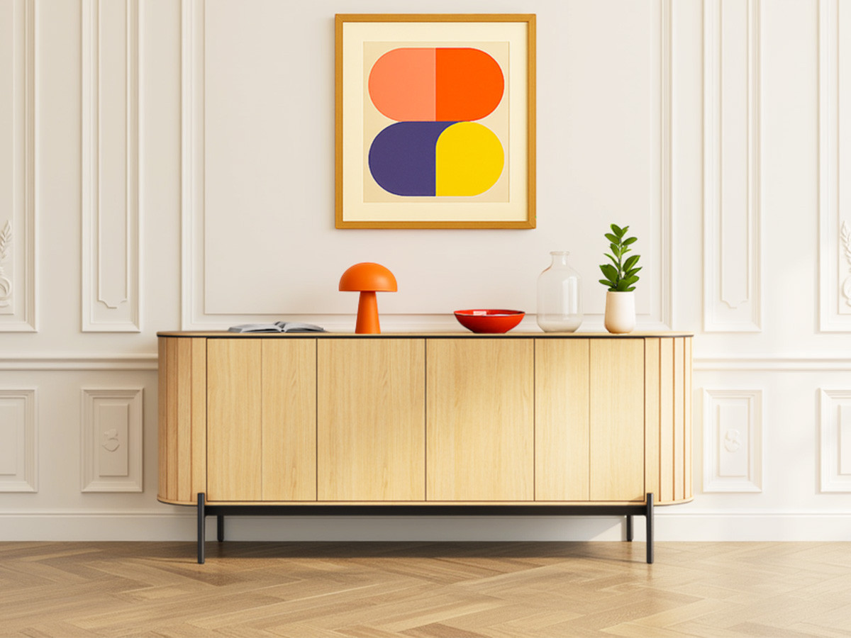 Ensemble AMBOISE avec buffet arrondi 200 cm + meuble TV 200 cm couleur chêne