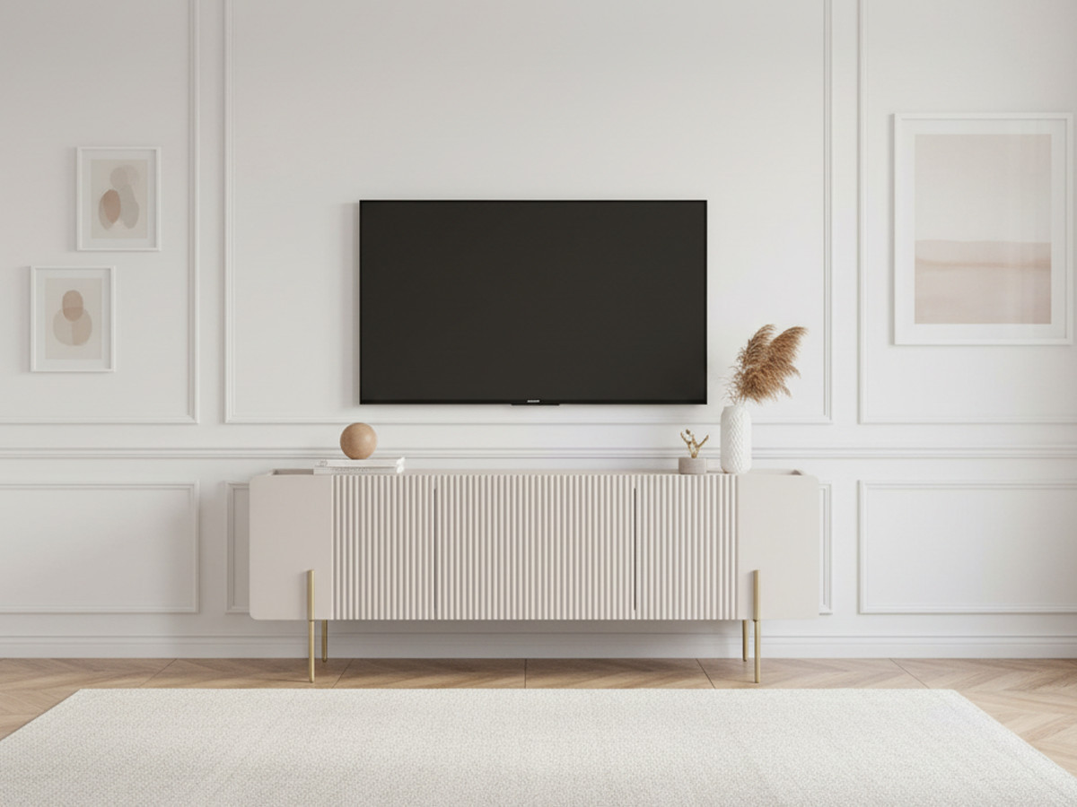 Ensemble MATHILDE avec buffet 150 cm + meuble TV 150 cm plateau effet marbre et pieds or