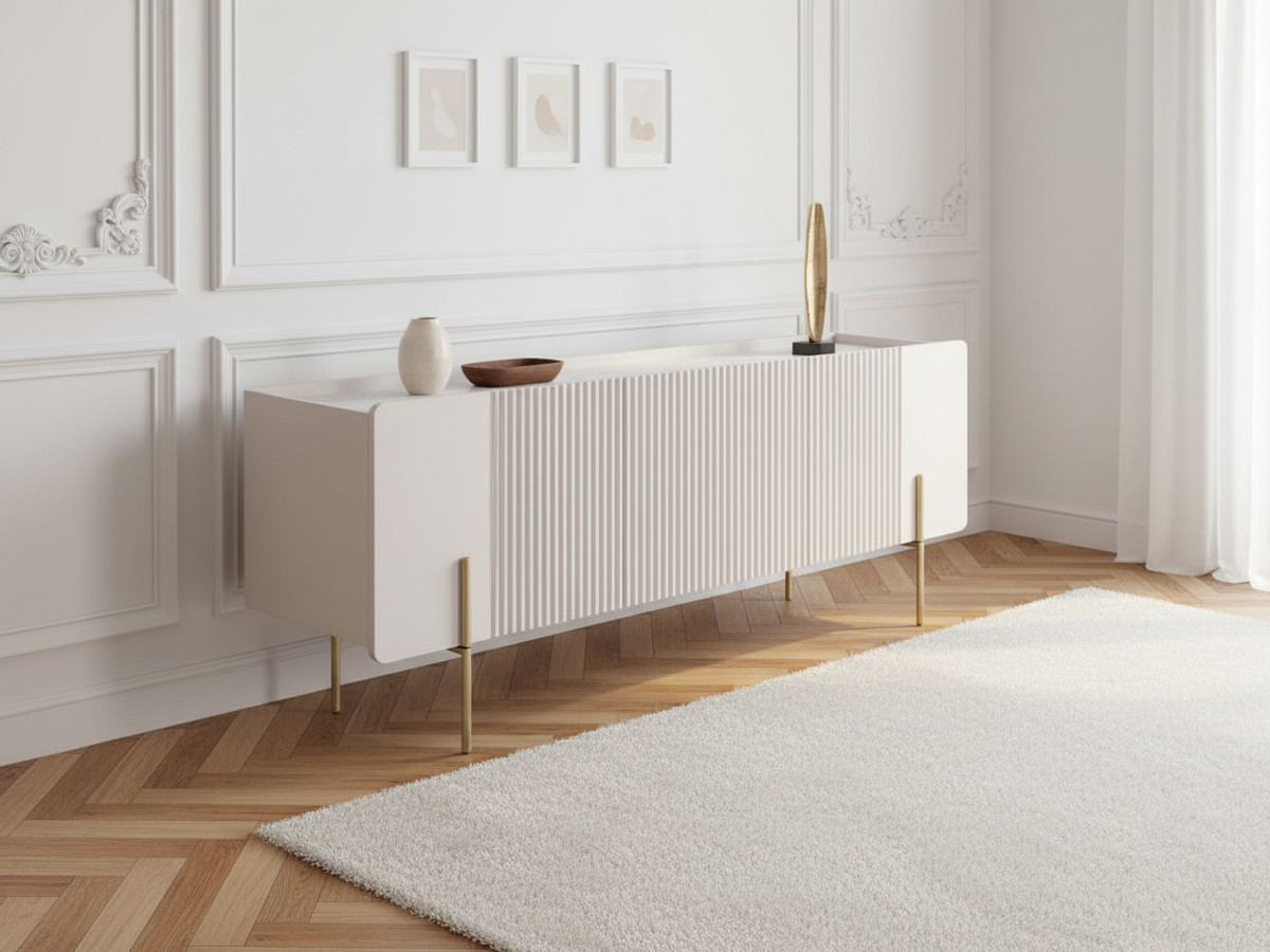 Ensemble MATHILDE avec buffet 150 cm + meuble TV 150 cm + table basse 100 cm plateau effet marbre et pieds or