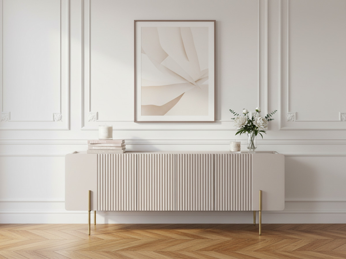 Ensemble MATHILDE avec buffet 150 cm + meuble TV 150 cm + table basse 100 cm plateau effet marbre et pieds or