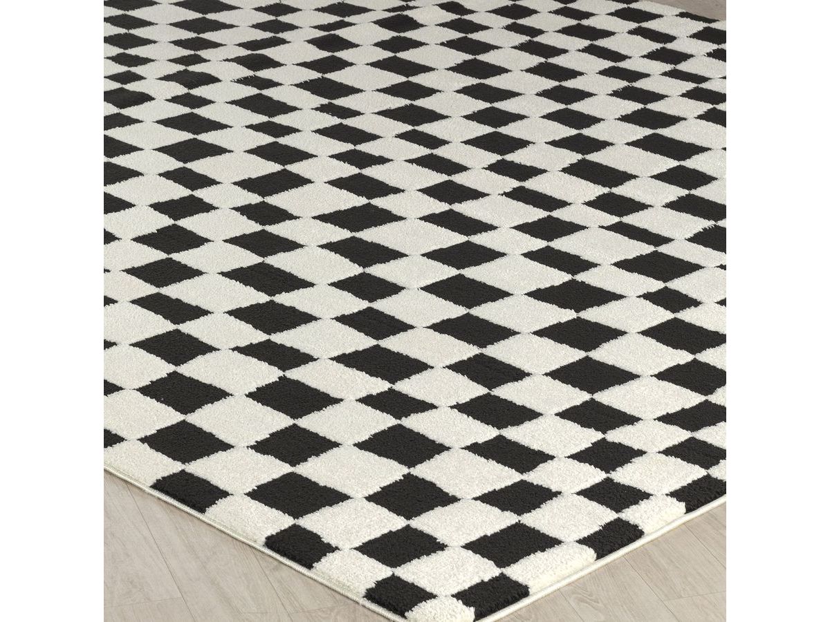 Tapis poils courts SULLY motifs damier noir — vue 5