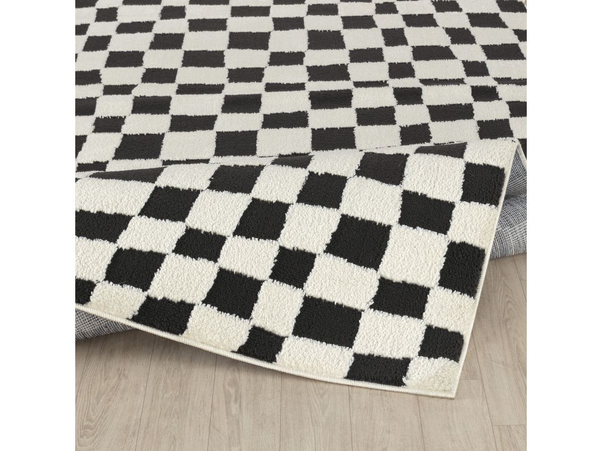 Tapis poils courts SULLY motifs damier noir — vue 6