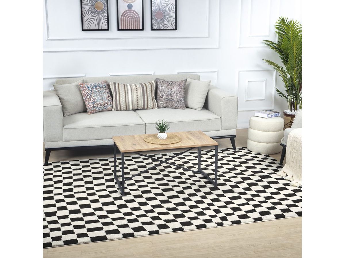 Tapis poils courts SULLY motifs damier